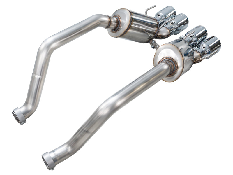 AWE Tuning Chevrolet Corvette C6 Z06/ZR1 touring edition axle-back exhaust with chrome silver tips, showcasing polished metal finish.
