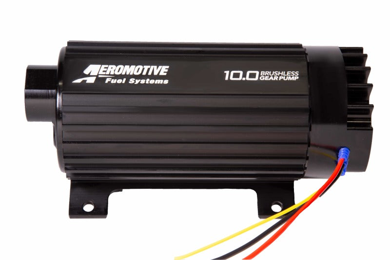 Aeromotive TVS In-Line Brushless Spur 10.0 external fuel pump for automotive fuel systems, compact and durable design.