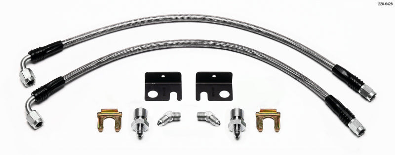 Wilwood Flexline Kit for 2000-2004 PT Cruiser and Neon SRT/4 with forged Dynalite caliper, featuring braided stainless steel brake lines.