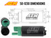 AEM 400 LPH high flow in-tank fuel pump kit with double barb fittings, ethanol compatible for automotive fuel systems.