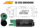 AEM 400 LPH high flow in-tank fuel pump kit with double barb fittings, ethanol compatible for automotive fuel systems.