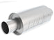 Borla Universal S-type muffler with 2.5-inch inlet and outlet, black metal finish, and dual exhaust tips, designed for vehicle exhaust systems.