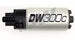 DeatschWerks 340lph DW300C compact fuel pump with metal body and electrical connectors for automotive fuel system.