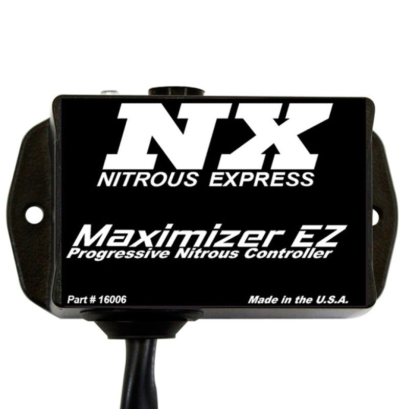 Nitrous Express Maximizer EZ Progressive Nitrous Controller mounted on a vehicle's dashboard, showing control knobs and display.
