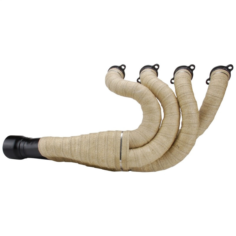 DEI Tan Exhaust Wrap 2in x 50ft, heat-resistant material, wrapped around an exhaust pipe for thermal protection and performance.