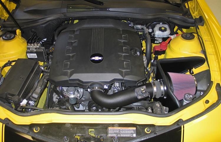 K&N Engineering Chevy Camaro 3.6L V6 AirCharger cold air intake with black plastic and metal components installed in engine bay