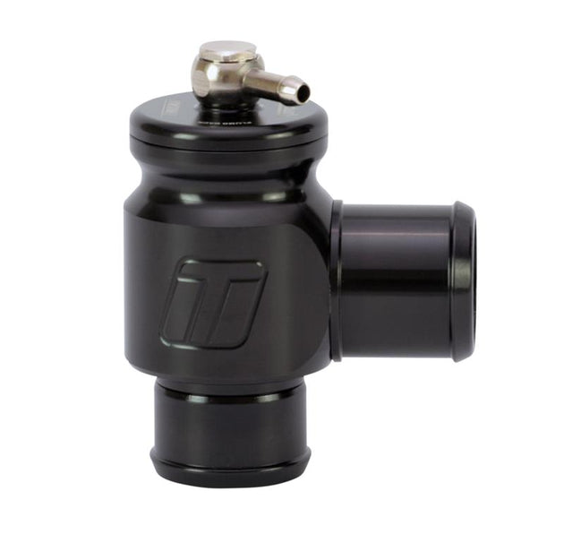 Turbosmart Kompact Plumb Back 34mm Blow Off Valve installed on a turbocharged engine, with polished metal and black components visible