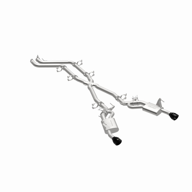 Magnaflow 26+ Dodge Charger 3.0L SPEQ cat-back exhaust system installed, showing polished stainless steel pipes and dual exhaust tips