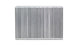 Vibrant vertical flow intercooler core with 12-inch width, 8-inch height, and 3.5-inch thickness, featuring vibrant cooling fins.