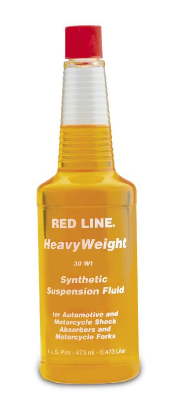 Red Line HeavyWeight 30WT suspension fluid in a 16oz bottle, suitable for hydraulic and suspension system lubrication.