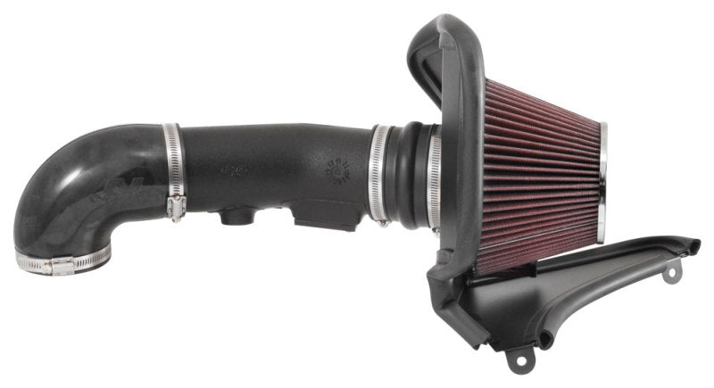 K&N Engineering cold air intake for 2013-2015 Cadillac ATS V6 3.6L engine, showing the performance aircharger filter and intake pipe