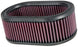 K&N Engineering oval drop-in air filter with black rubber frame and pleated cotton filter media, measuring 8-7/8 inches long.