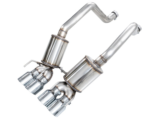 AWE Tuning C6 Chevrolet Corvette Z06/ZR1 axle-back exhaust with chrome silver tips, showcasing the polished metal and dual outlet design.
