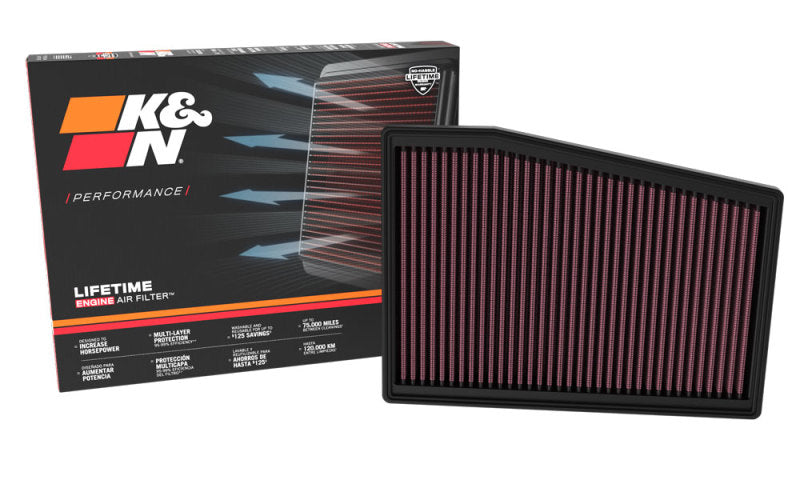 K&N Engineering Cadillac CT5 V8-6.4L replacement air filter for drop-in upgrade, showing the clean, high-performance filter element.