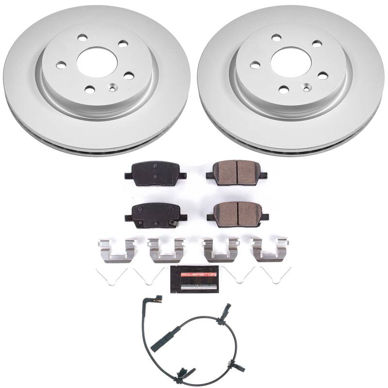 PowerStop rear Z23 coated brake kit for 2020 Cadillac CT6, including brake rotors and pads, installed on vehicle.