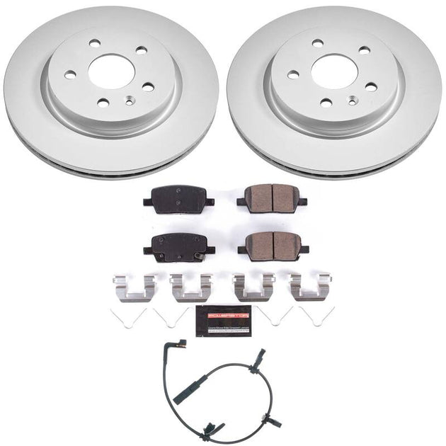 PowerStop rear Z23 coated brake kit for 2020 Cadillac CT6, including brake rotors and pads, installed on vehicle.