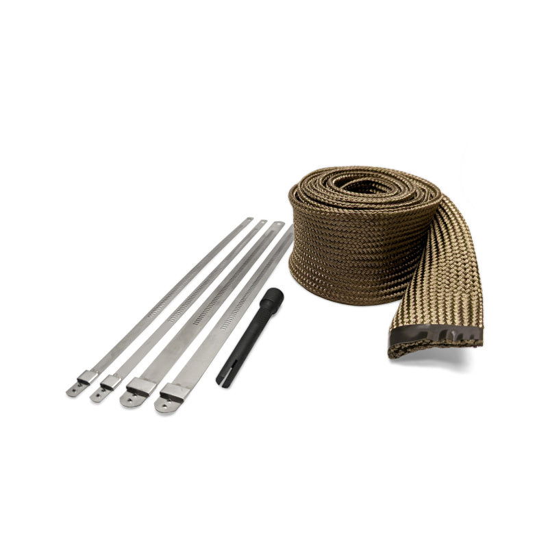 DEI Powersport Exhaust Sleeve Kit in titanium, thermal wrap for motorcycle or automotive exhaust systems, shown in close-up image.