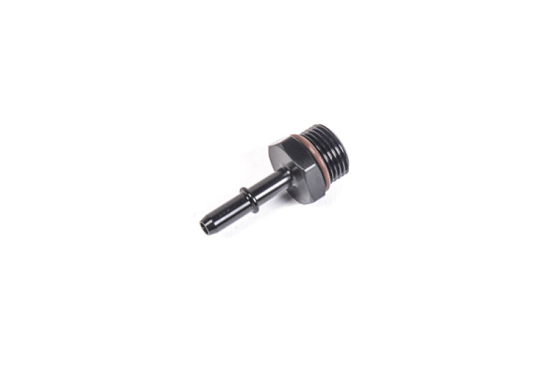 Radium Engineering 10AN ORB to 5/16 inch SAE male fitting showing metal connector and threaded end for fluid line connection.