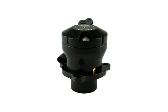 Turbosmart BOV Kompact EM Dual Port VR18 blow off valve with black and silver finish, showcasing the dual port design.