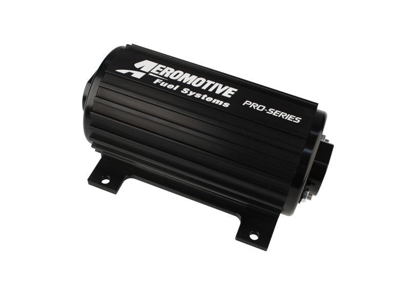 Aeromotive Pro-Series fuel pump for EFI or carbureted applications, featuring a compact design and durable metal construction.
