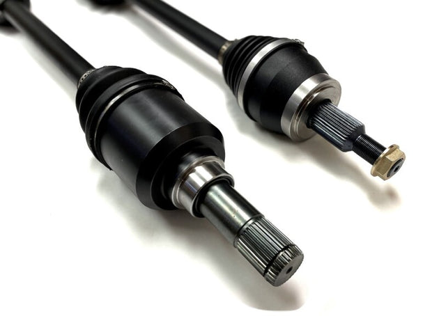 Driveshaft Shop DSS Level 5 direct fit axle for Dodge Charger, Challenger Hellcat, and SRT models, shown with metallic finish.