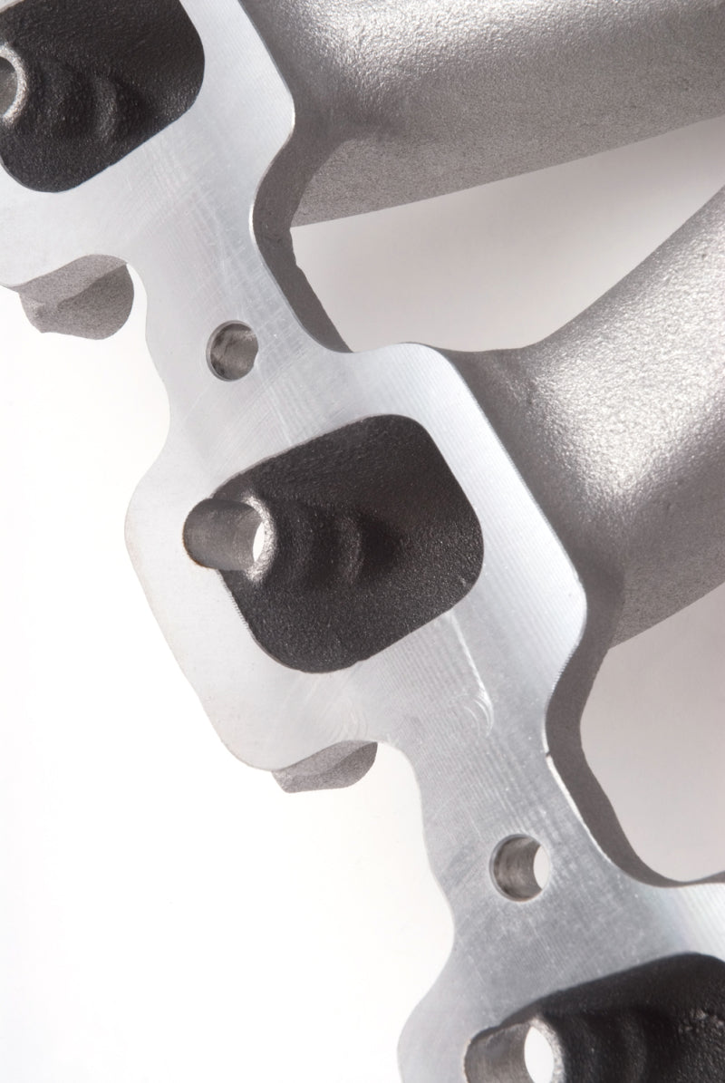 Edelbrock Victor Jr Ford EFI intake manifold for 4.6L engines, showing the polished aluminum design and intake ports.