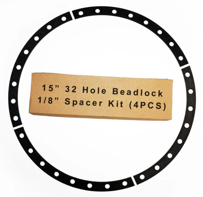 Raceline 15-inch wheel spacer with 32-hole beadlock ring, 1/8-inch thickness, set of four for vehicle wheel accessories.