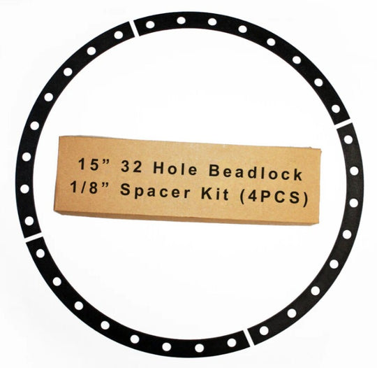 Raceline 15-inch wheel spacer with 32-hole beadlock ring, 1/8-inch thickness, set of four for vehicle wheel accessories.