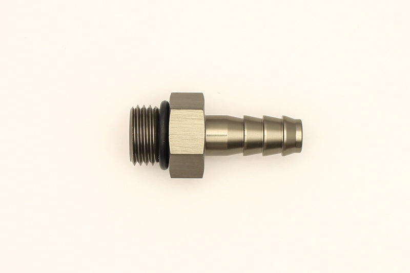 DeatschWerks 6AN ORB male to 5/16 inch male triple barb fitting with O-ring for fuel and fluid connections