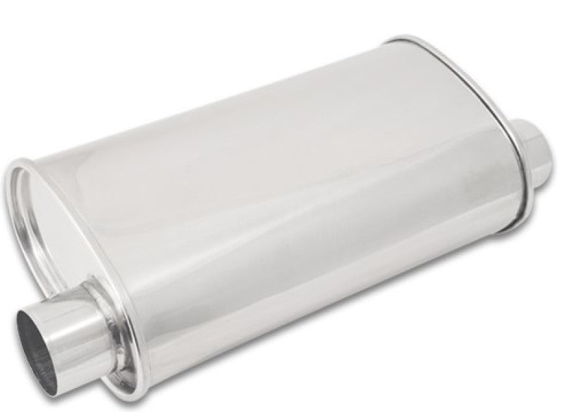 Vibrant StreetPower oval muffler with 5x9x15 inch dimensions and 2.5-inch inlet/outlet, designed for performance exhaust systems.
