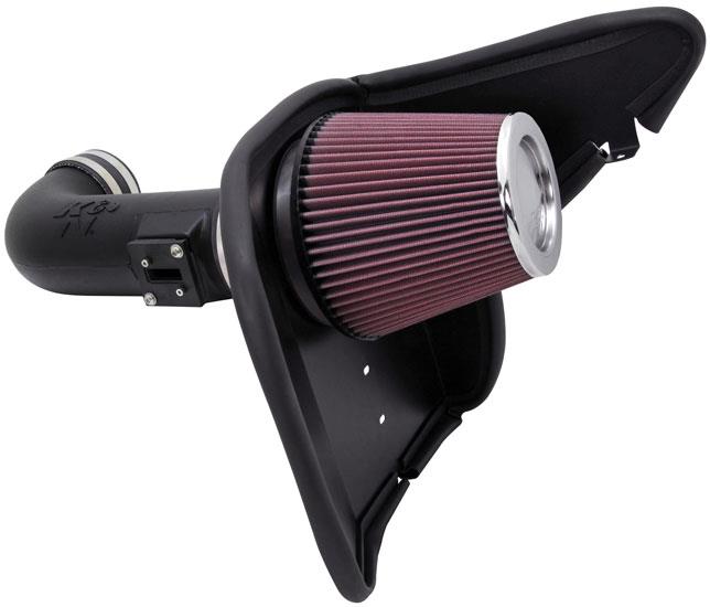 K&N Engineering cold air intake for 2010 Chevy Camaro 6.2L V8, showing the black air filter and intake tube.