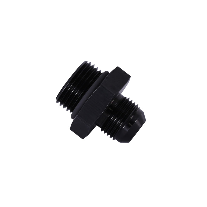 Aeromotive AN-12 O-Ring Boss to AN-10 Male Flare Reducer Fitting showing metal fittings and threaded ends.