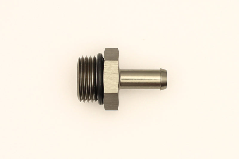 DeatschWerks 8AN ORB male to 5/16 inch male barb fitting with O-ring, used for fuel or fluid line connections