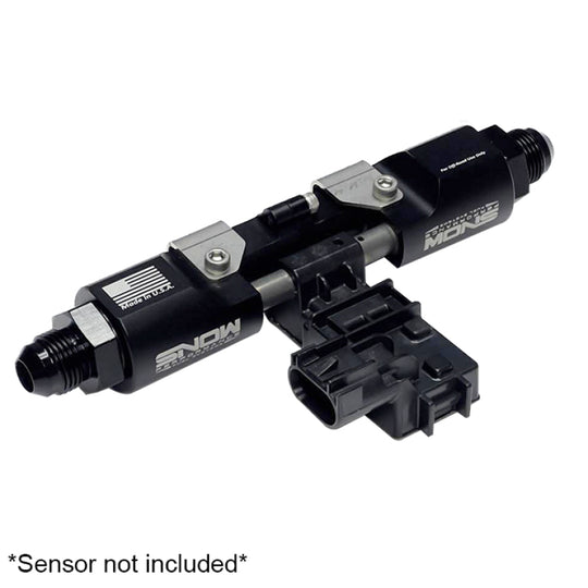 Snow Performance Flex Fuel Sensor Manifold Assembly for fuel pressure regulation, featuring multiple ports and durable construction.