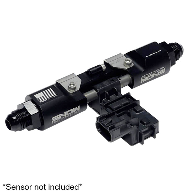 Snow Performance Flex Fuel Sensor Manifold Assembly for fuel pressure regulation, featuring multiple ports and durable construction.