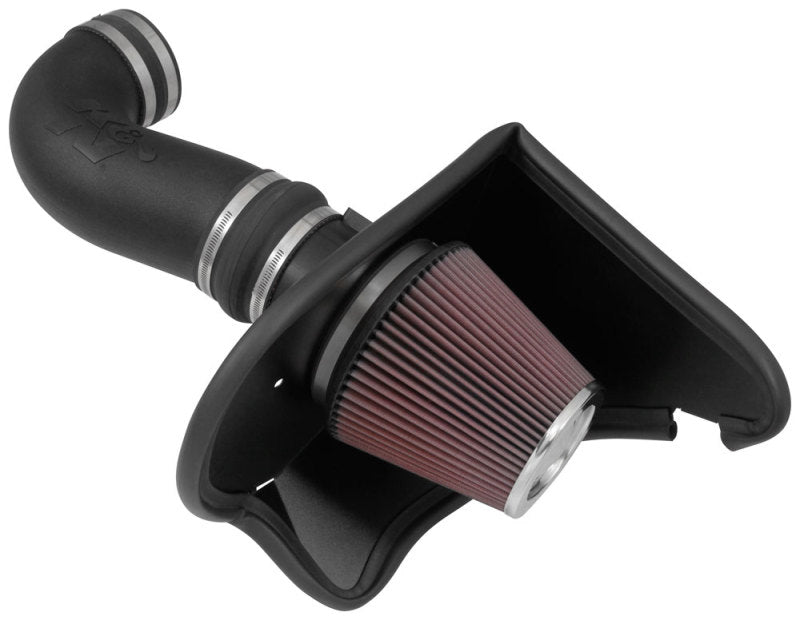 K&N Engineering Cold Air Intake for 2016 Chevy Camaro SS V8 6.2L engine, showing the air filter and intake tubing.