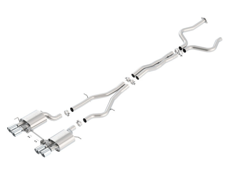 Borla catback exhaust system for 2016 Cadillac ATS-V with 3.6L twin turbo, dual 4-inch tips, and split rear exit design.