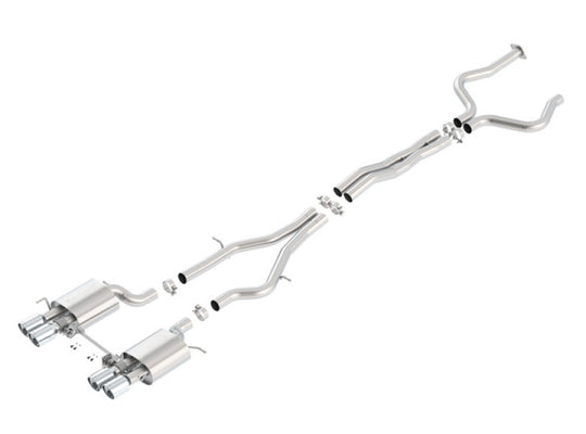 Borla catback exhaust system for 2016 Cadillac ATS-V with 3.6L twin turbo, dual 4-inch tips, and split rear exit design.