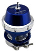 Turbosmart Blue Power Port Blow Off Valve with polished metallic finish, showcasing the compact, high-performance turbocharger component.