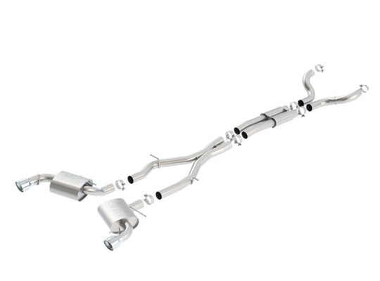 Borla catback exhaust system with single split rear exit and tips for 2016-2017 Chevy Camaro SS 6.2L engine.