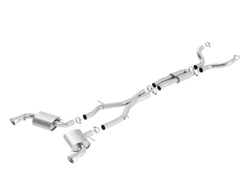 Borla catback exhaust system with single split rear exit and tips for 2016-2017 Chevy Camaro SS 6.2L engine.