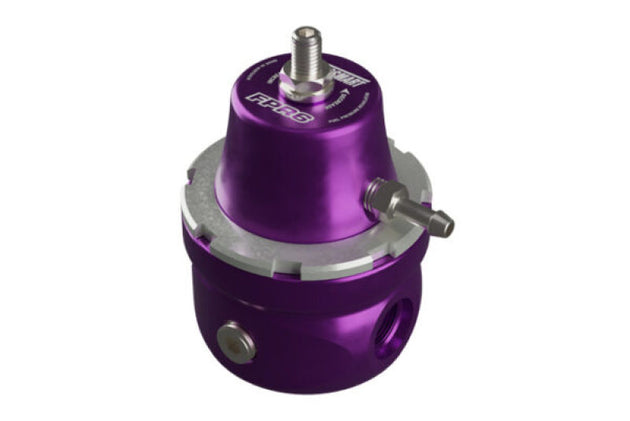 Turbosmart FPR6 purple fuel pressure regulator with -6AN fittings for high-performance automotive fuel systems.