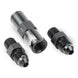 Snow Performance high flow 4AN water check valve fittings for SS braided line kit, showcasing durable metal fittings for automotive use.