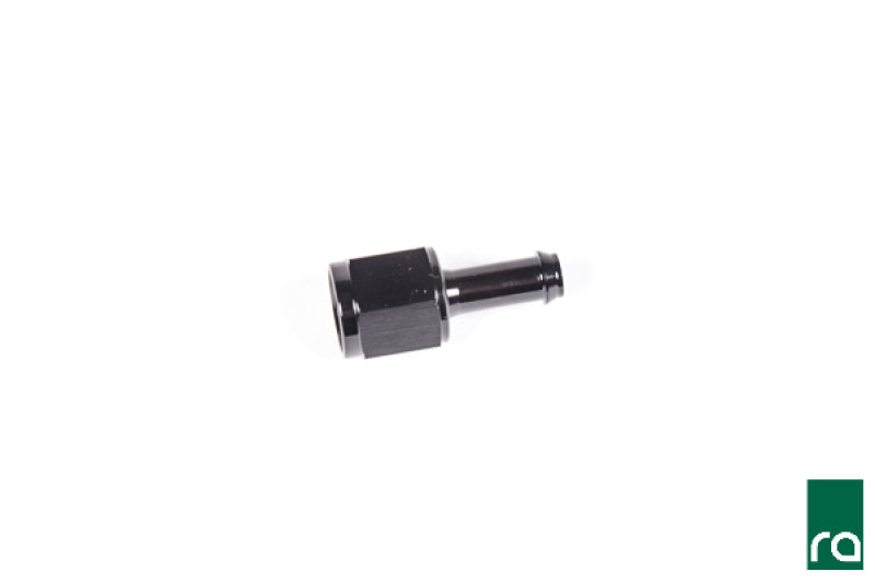 Radium Engineering 6AN female fitting connected to 8.5mm barb for high-performance fluid connections.