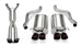 CORSA Performance axle-back sport exhaust system showcasing polished stainless steel mufflers and piping for a sleek, high-performance look.