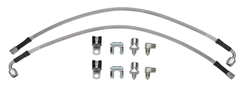 Wilwood Ford front flexline brake line kit for Raptor 2010-2014, showing durable rubber hoses and metal fittings.