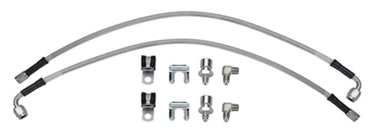 Wilwood Ford front flexline brake line kit for Raptor 2010-2014, showing durable rubber hoses and metal fittings.