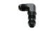 Vibrant black anodized -4AN bulkhead 90-degree elbow fitting, durable metal automotive fluid connection component.