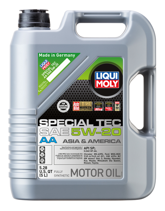 LIQUI MOLY 5L Special Tec AA SAE 5W20 motor oil container, engine oil product for vehicle lubrication and maintenance