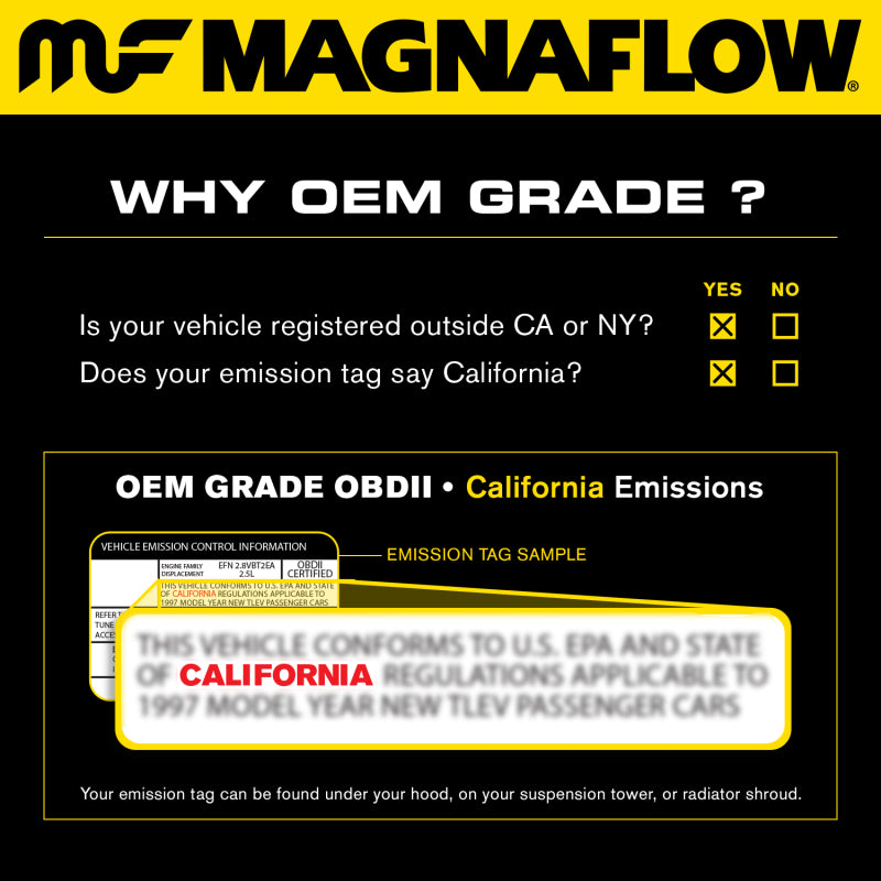 MagnaFlow direct fit catalytic converter for 2015 GMC Yukon XL V8 6.2L, showing the metal component with mounting points
